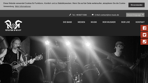 Vorschaubild der Homepage von Unser Name ist „ROR - Reflection of Reality“, wir sind eine Progressive-Stoner-Grunge Band und haben im Mai 2019 unser erstes Live-recording Album ,,Ror-Material“ aufgenommen und veröffentlicht. 
Schon mit 13 Jahren haben wir (Rafael Wolfmeier, Tobias Winhart und Patrick Stolze) begonnen unsere eigenen Songs zu spielen. 
Endlich 18 freuen wir uns darauf unsere Musik live auf der Bühne zu präsentieren.
"REIF für LIVE" ist unser Motto und freuen uns über jede Anfrage und jedes Like auf YouTube, Facebook und Spotify.